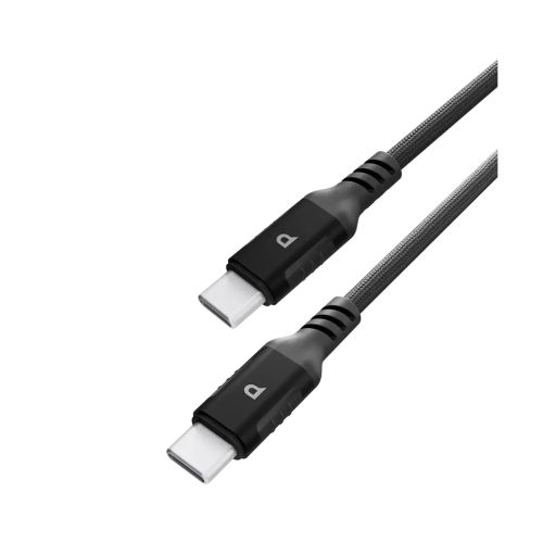 Powerology 60W USB-C to USB-C V2.0 Aluminum Plug Nylon Braided Cable 1.2 Meter – Light Grey/White