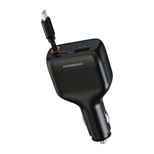 Powerology Cyber 81W USB-C Retractable Car Charger - Black