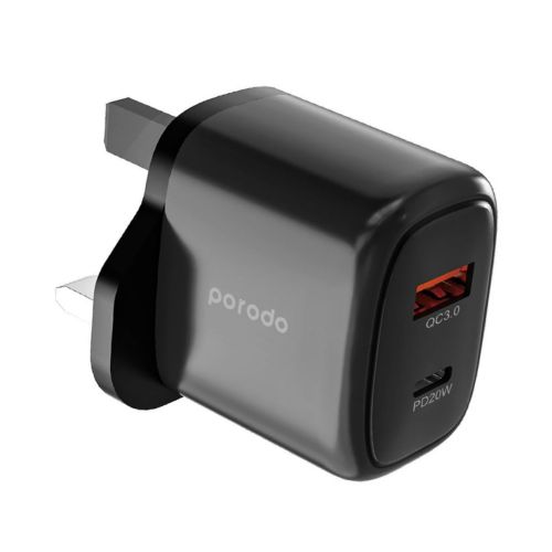 Porodo 20W USB A+C Charger UK - Black