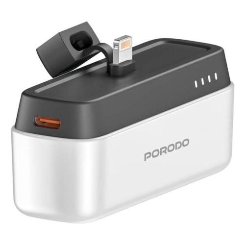 Porodo 5000mAh Power Bank with Lightning Connector - White