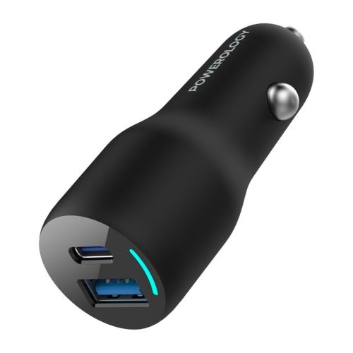 Powerology 35W PD + QC3.0 Dual-Port LED Car Charger – Black