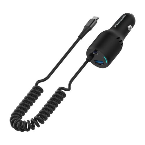 Powerology PD100W + QC18W Dual-Port LED Car Charger with 20W Type-C Coiled Cable – Black