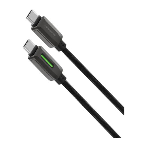 Powerology 60W USB-C to USB-C V2.0 Aluminum Plug Nylon Braided Cable 1.2m – Black