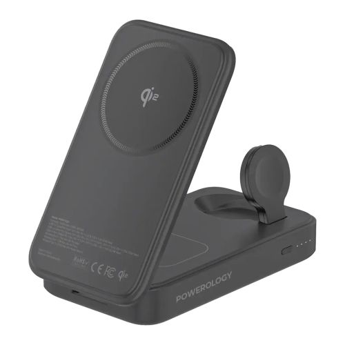 Powerology Kickvolt Qi2 3-in-1 MagSafe Charger with 10000mAh Powerbank – Black