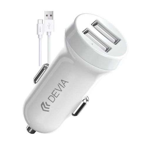Devia Smart Series Car Charger 3.1A with Type-C Cable 1M 2.1A - White