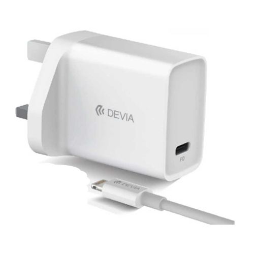 Devia Smart Series PD Quick Charger UK 20W with Type-C to Lightning Cable 1M - White
