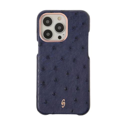 Gatti Classic Ostrich Case for iPhone 13 Pro Max - Rose Gold Blue