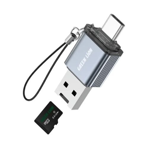 Green Lion 2-in-1 Card Reader for Micro SD Cards – Gray