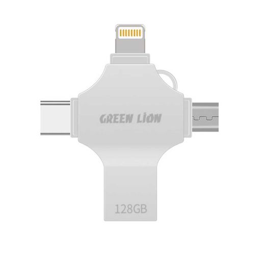 Green Lion 4-in-1 USB Flash Drive 128GB - Silver 