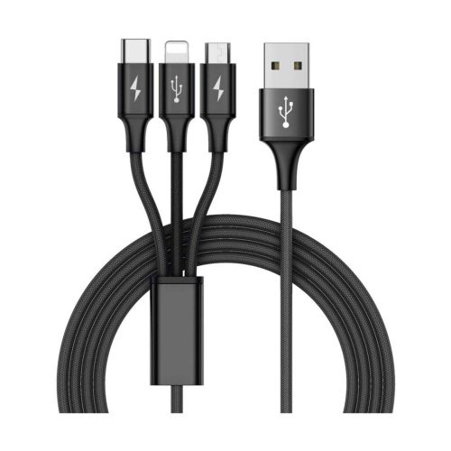 HUDSON Cable 3in1 USB-A To Lighting - C - Micro - 3m - Black