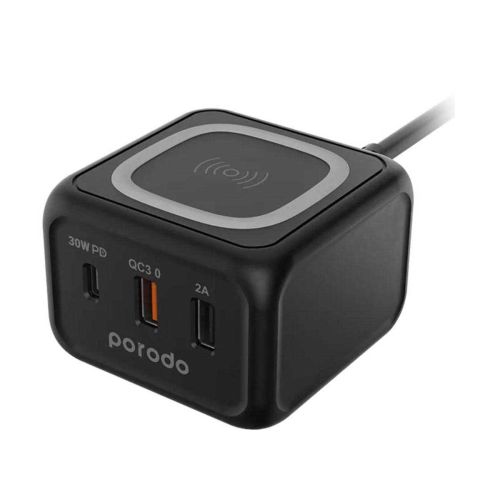 Porodo Desktop Charger With 3-ports Fast Wireless Charger 15w Pd 30w - Black