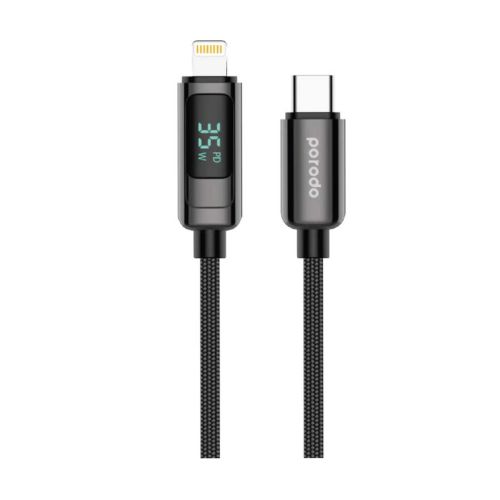 Porodo 35W Braided USB-C To Lightning Cable With Power Display 1.2m - Black
