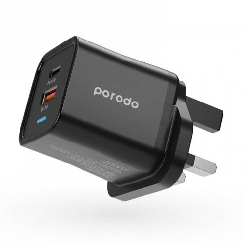 Porodo Dual Port PD + USB-A (35W+18W) Fast Charger With USB-A Quick Charging