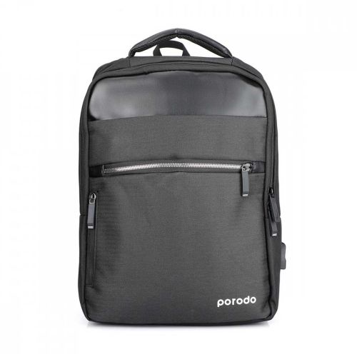 Porodo Lifestyle Water-Proof Oxford + USB-A Port PU Backpack - Black