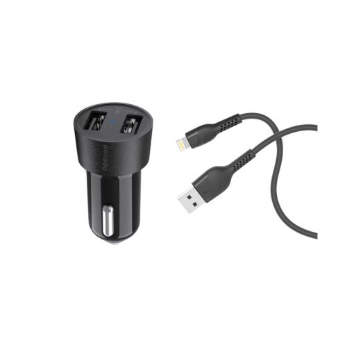 Porodo Ultimate Car Charger Dual Usb- 3.4a With 4ft Lightning Cable