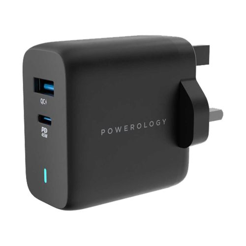 Powerology Dual Port Ultra-Quick Charger PD 45W - Black