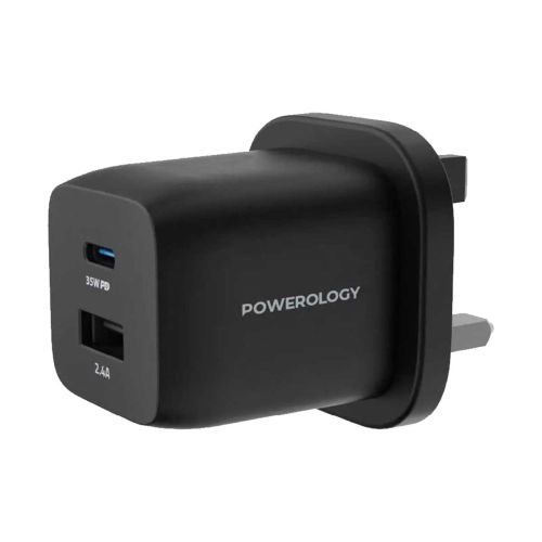 Powerology Ultra Quick Gan Charger PD 35W With USB-C to Lighting Cable
