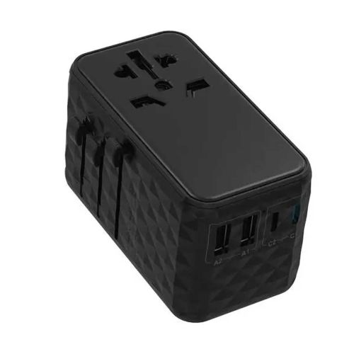 Powerology Universal Adapter 100W Dual Type C port and Dual USB A 15W port  - Black