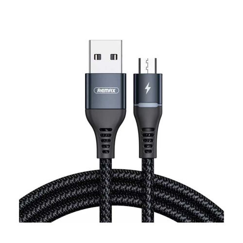 Remax Durable Nylon Braided Cable USB To Micro USB 1m with LED light 2,4A - Black