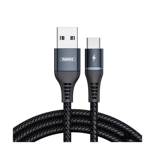Remax Durable Nylon Braided Cable USB To USB-C 1m with LED light 2,4A - Black