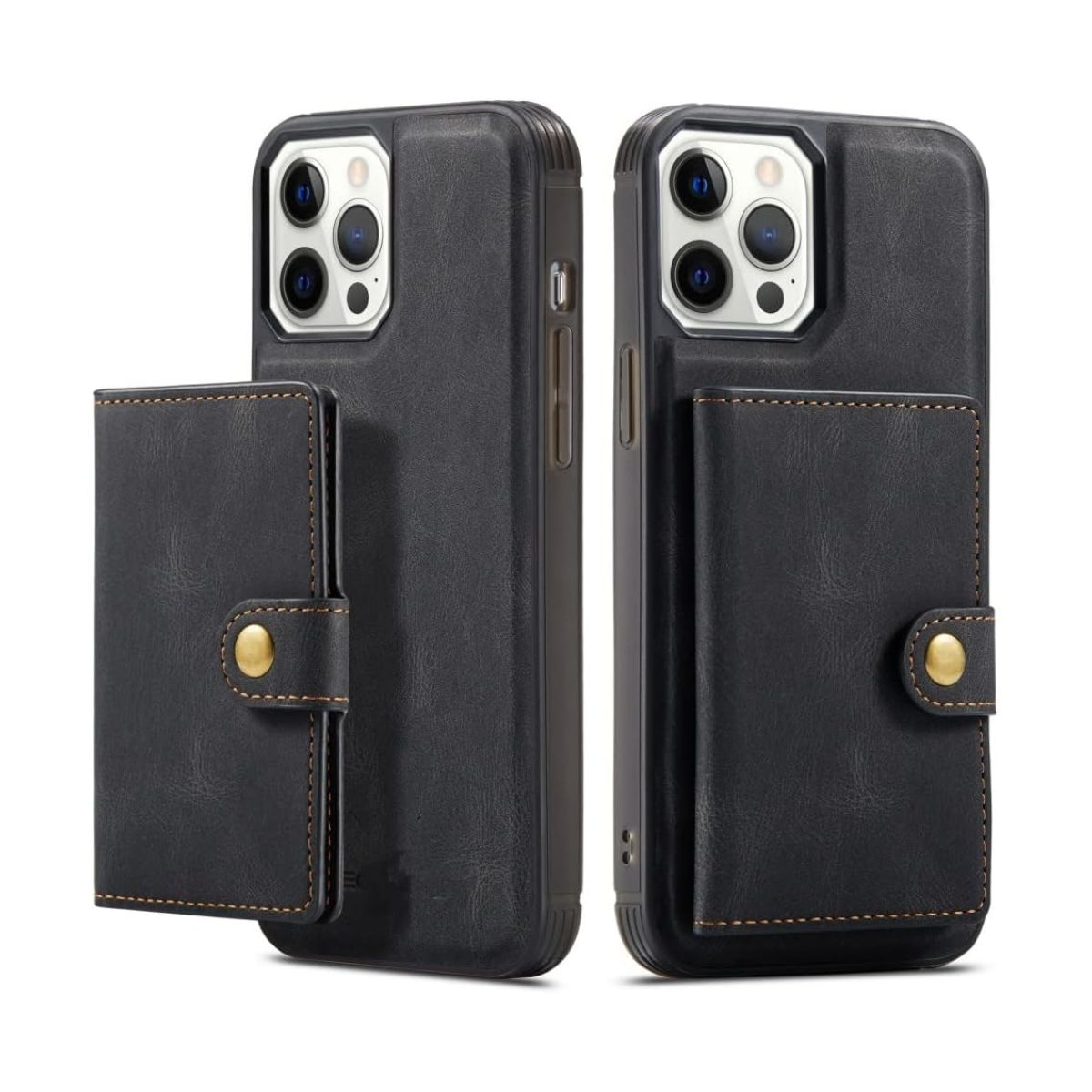 Back Cover With Magnetic Wallet Bag Card Holder for iPhone 15 Pro - Black