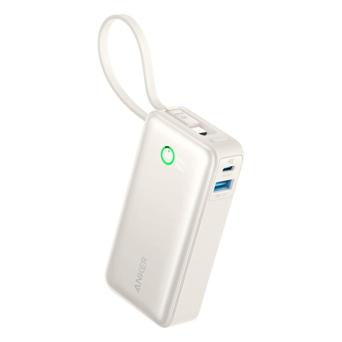 Anker Nano Power Bank 10000mAh 30W with Built-In Cable – White | PowerBank