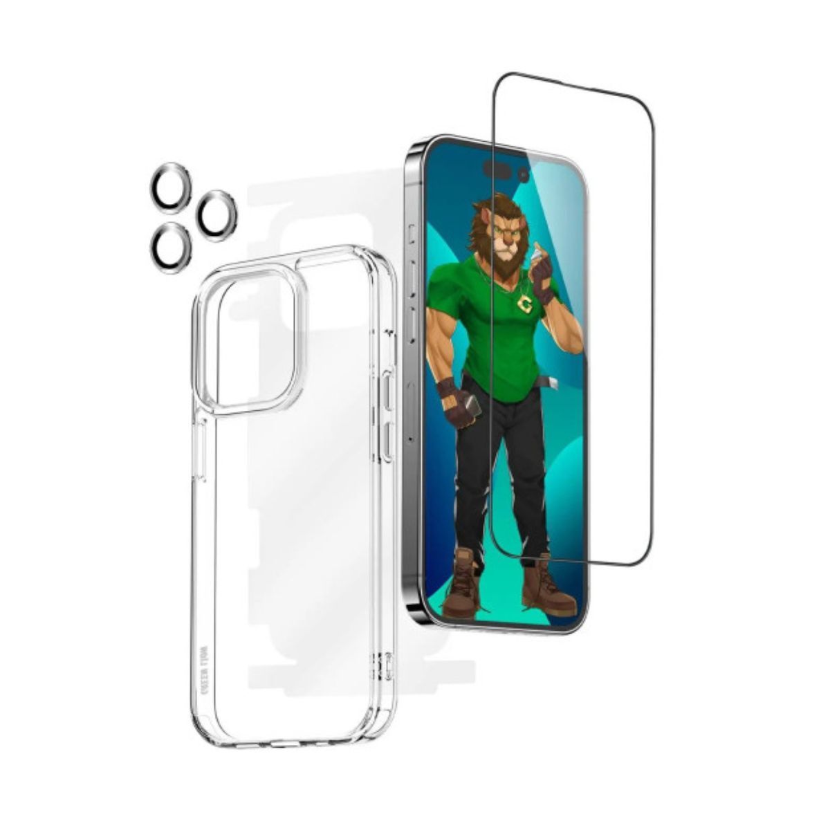 Green Lion 4 in 1 360° HD Protection Pack for iPhone 14 Plus | silver | Black | Blue | Covers | Accessories