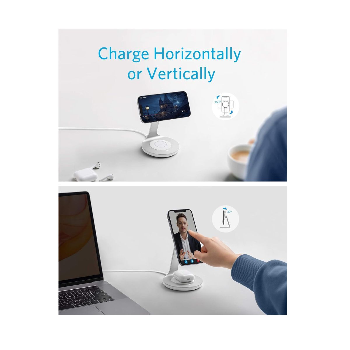 Anker PowerWave Magnetic 2-in-1 Wireless Charging Stand Lite – White | Chargers Anker PowerWave Magnetic 2-in-1 Wireless Charging Stand Lite – White | Chargers
