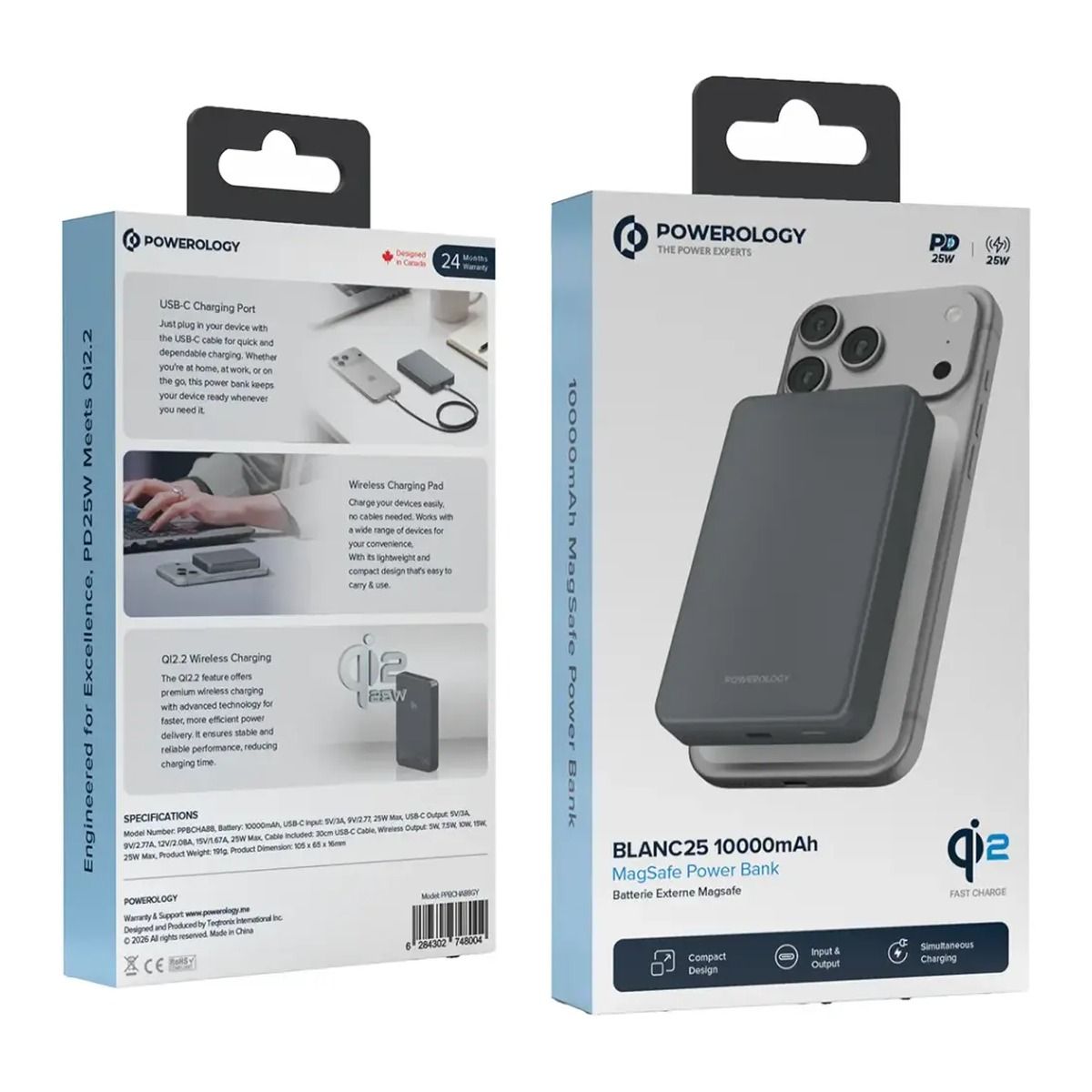 Powerology Blanc25 10000mAh PD 25W Qi2.2 MagSafe Powerbank – Grey | PowerBank Powerology Blanc25 10000mAh PD 25W Qi2.2 MagSafe Powerbank – Grey | PowerBank