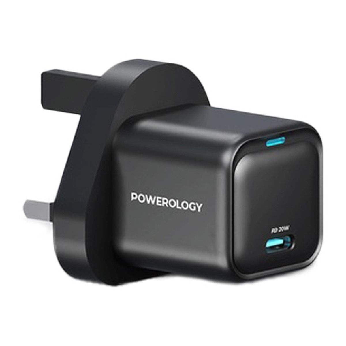 Powerology Ultra Compact 20W PD USB-C Charger with 60W USB-C Cable – Black | Adaptors