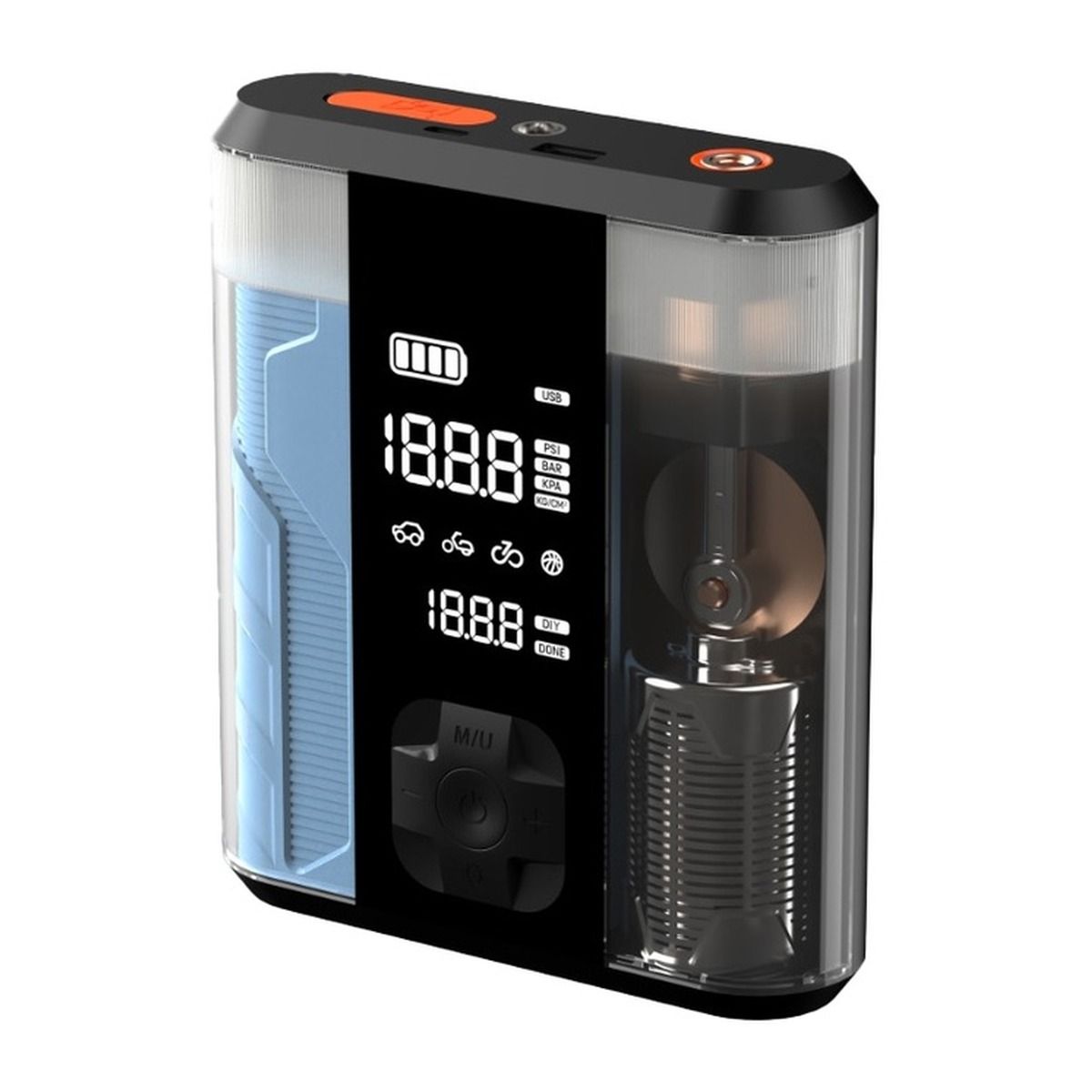 Powerology 8800mAh Multi-Functional Jump Starter with Tire Inflator – Transparent | Adaptors