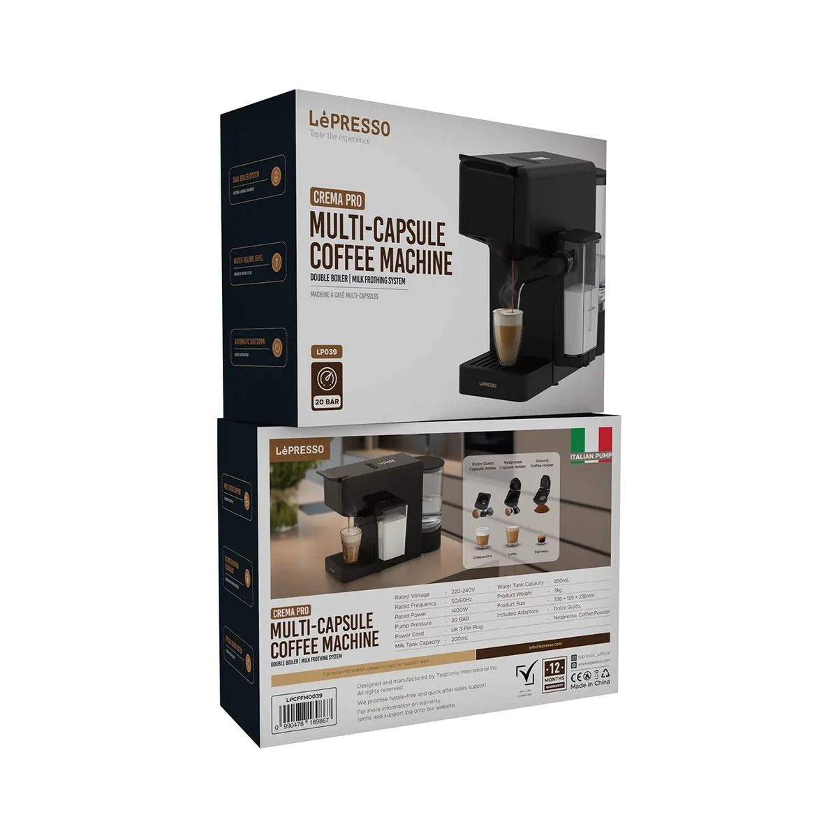 LePresso Crema Pro 1400W 3-in-1 Coffee Machine with Milk Tank 20-Bar GME Pump 7 Levels – Black | Coffee Machine LePresso Crema Pro 1400W 3-in-1 Coffee Machine with Milk Tank 20-Bar GME Pump 7 Levels – Black | Coffee Machine