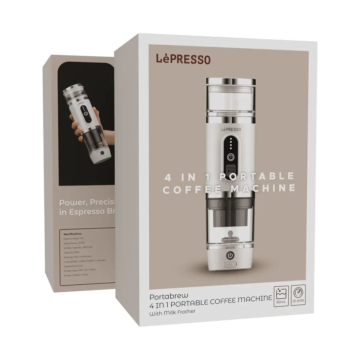 LePresso Portabrew 4-in-1 Portable Coffee Machine with Milk Frother – White | Coffee Machine LePresso Portabrew 4-in-1 Portable Coffee Machine with Milk Frother – White | Coffee Machine