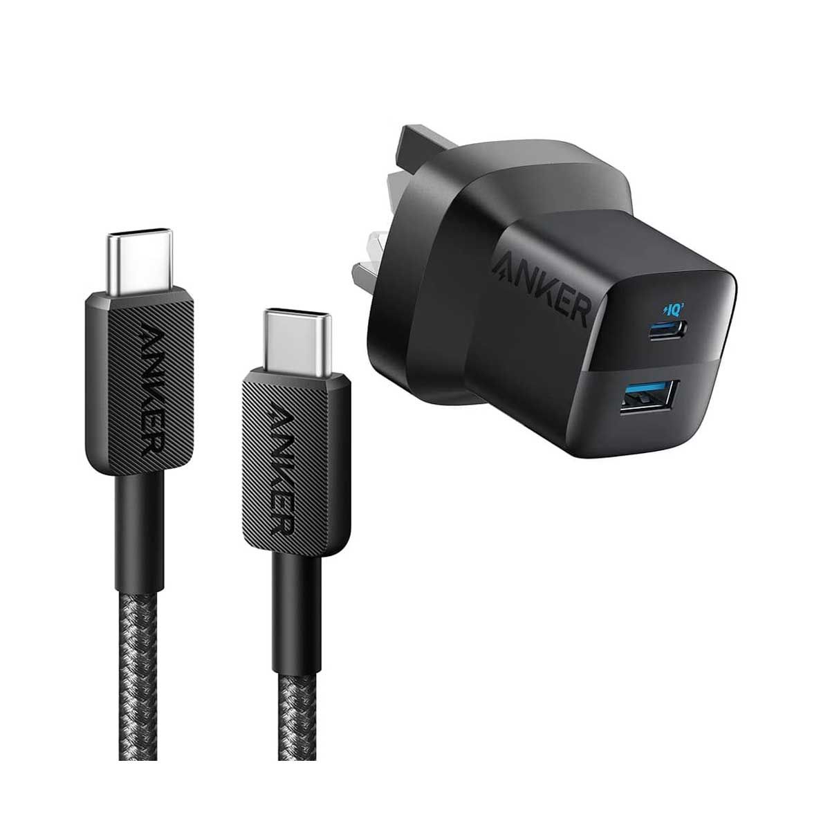 Anker 323 Charger 33W Dual Port with Cable Type-C to Type-C Cable 0.9m - Black | Adaptors