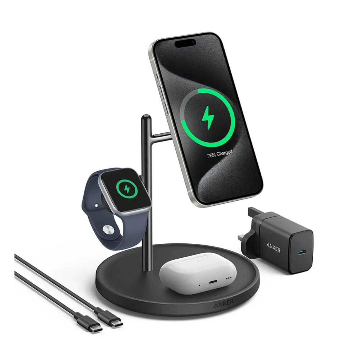 Anker MagGo 3 in 1 Charging Stand Wireless Charger 15W - Black | Adaptors
