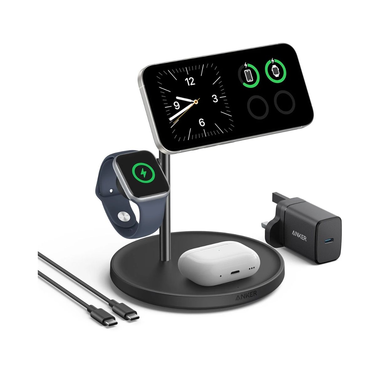 Anker MagGo 3 in 1 Charging Stand Wireless Charger 15W - Black | Adaptors