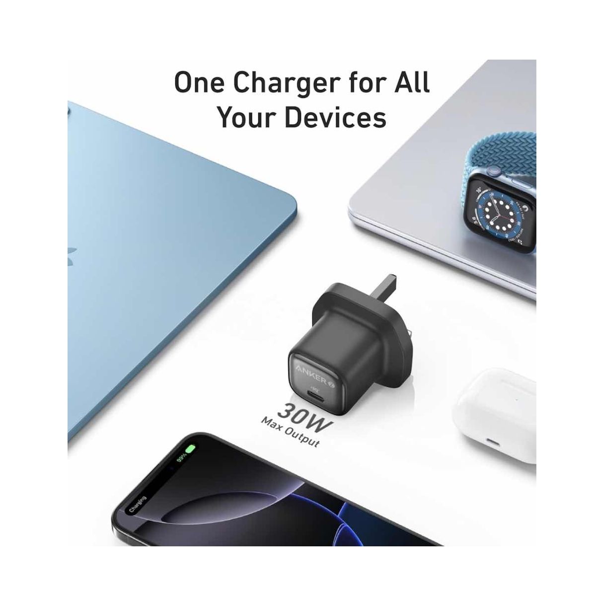 Anker Zolo 30W Compact USB-C GaN Charger - White