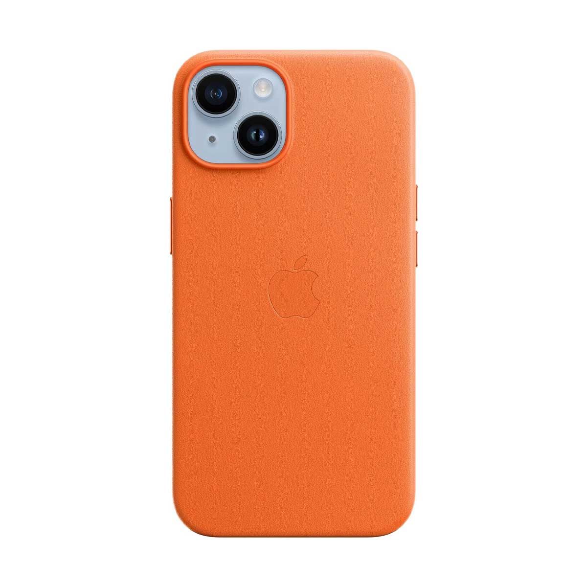 Apple Leather Case with MagSafe For iPhone 14 - Orange | iPhone Cover