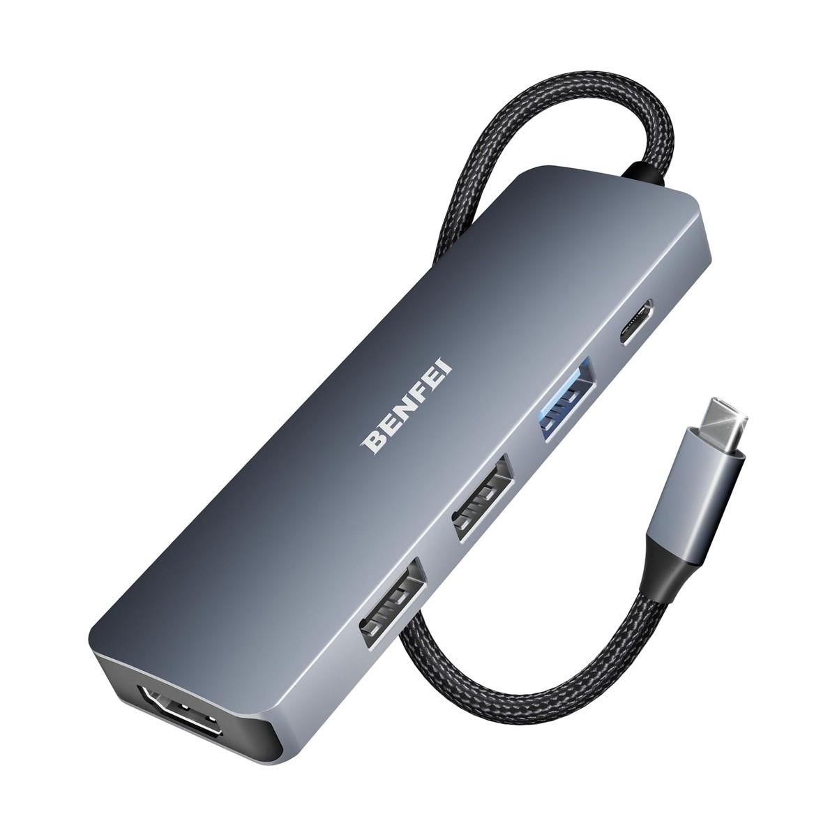 Benfei USB-C Hub 5-in-1 – 4K HDMI - 100W Power Delivery - 3× USB-A - Aluminum Case | Connectivity Hubs