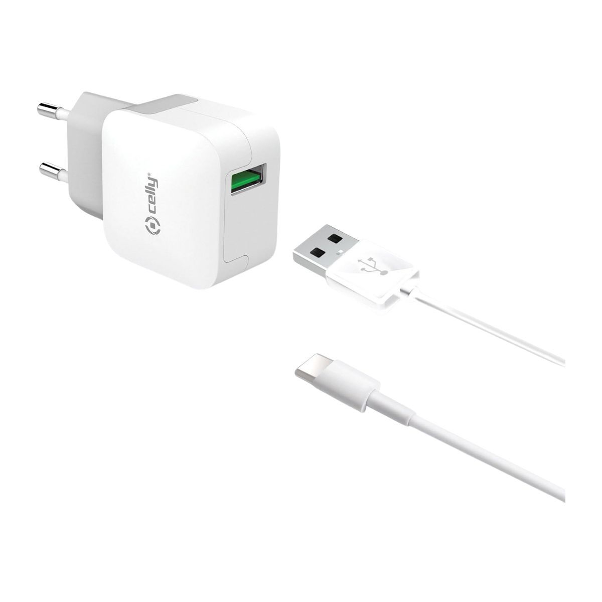 Celly Turbo Wall Charger USB-A Port with USB-C Cable - White | Cables
