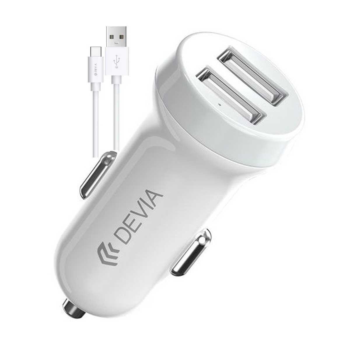 Devia Smart Series Car Charger 3.1A with Type-C Cable 1M 2.1A - White | Adaptors