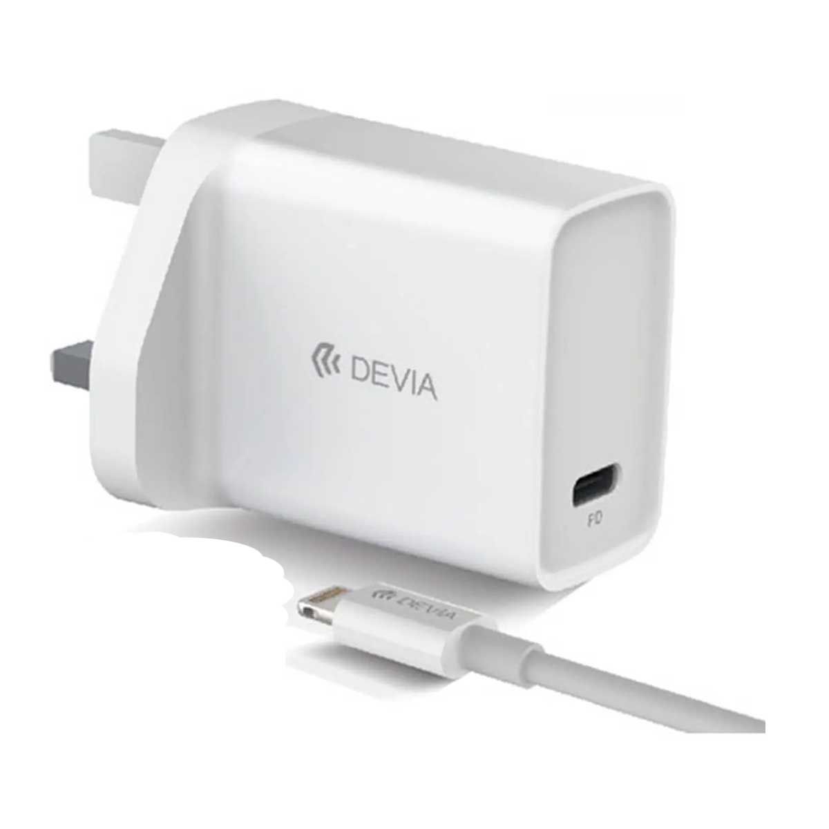 Devia Smart Series PD Quick Charger UK 20W with Type-C to Lightning Cable 1M - White | Adaptors