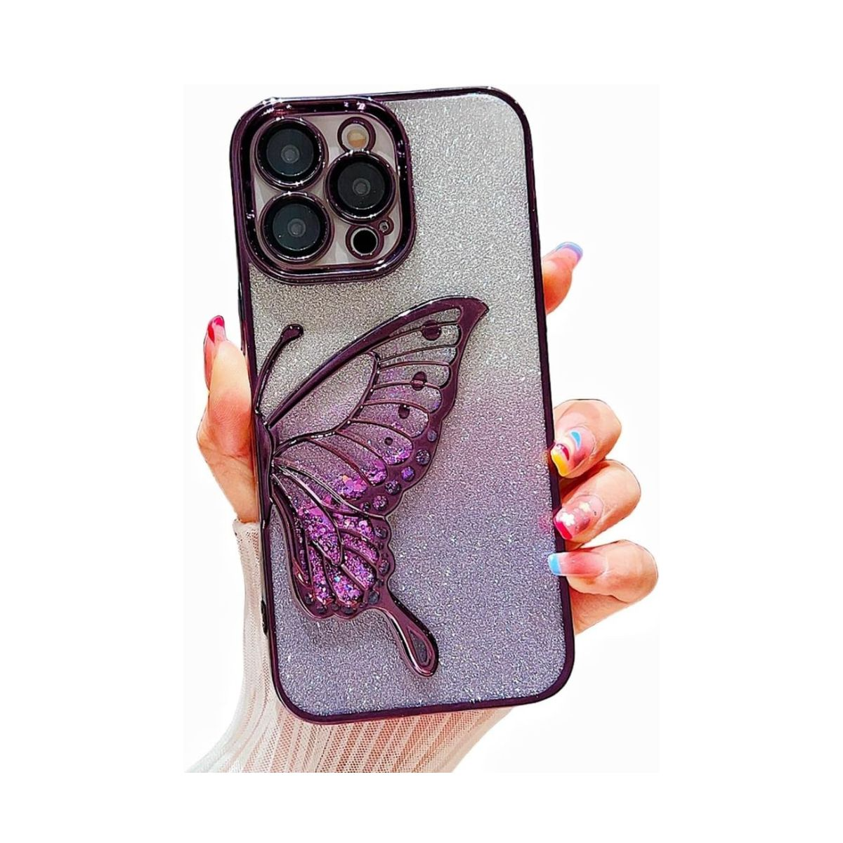 Glitter Quicksand Butterfly Case for iPhone 15 Pro Max - Purple