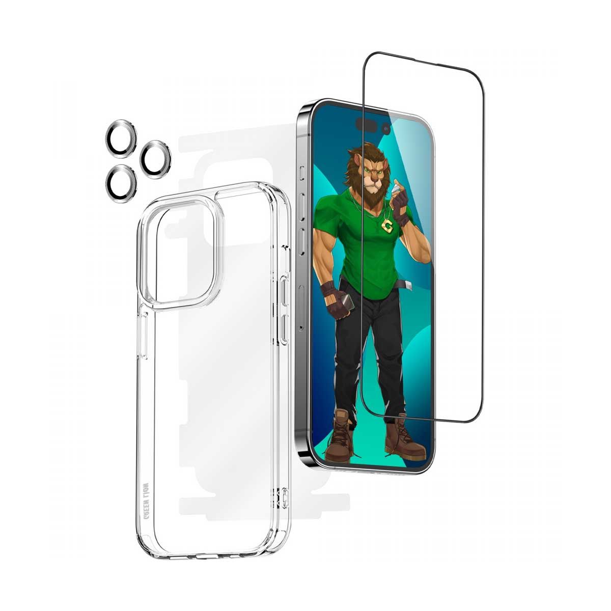 Green Lion 4 in 1 360° HD Protection Pack for iPhone 14 Plus 6.7 inch - Black | Covers