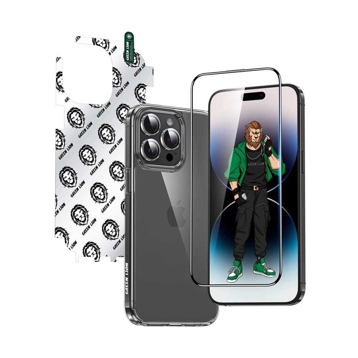Green Lion 4 in 1 Defender Pack for iPhone 15 Pro Max - Transparent | Covers