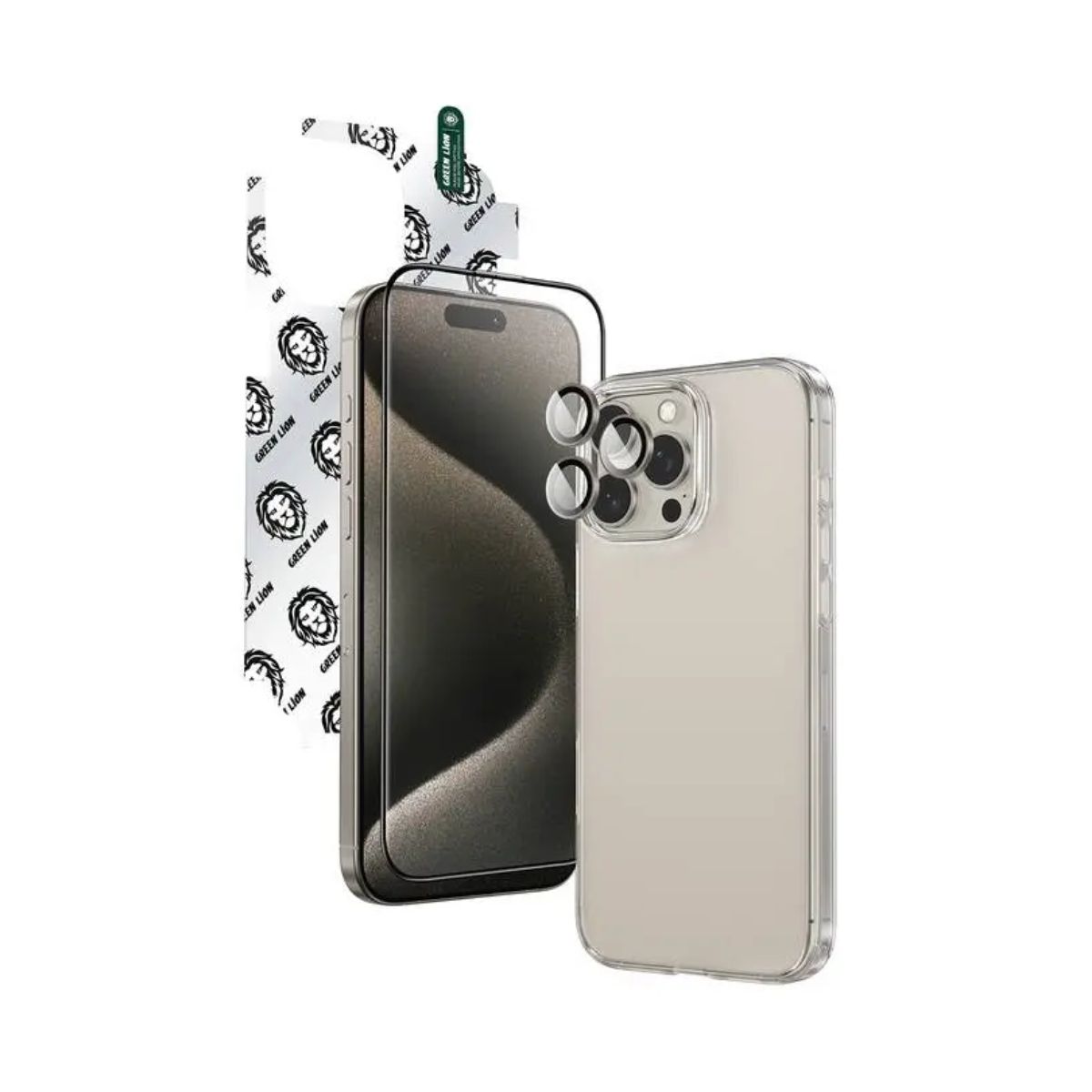 Green Lion 4 in 1 Protection Pack for iphone 16 Pro Max - Titanium | iPhone Cover