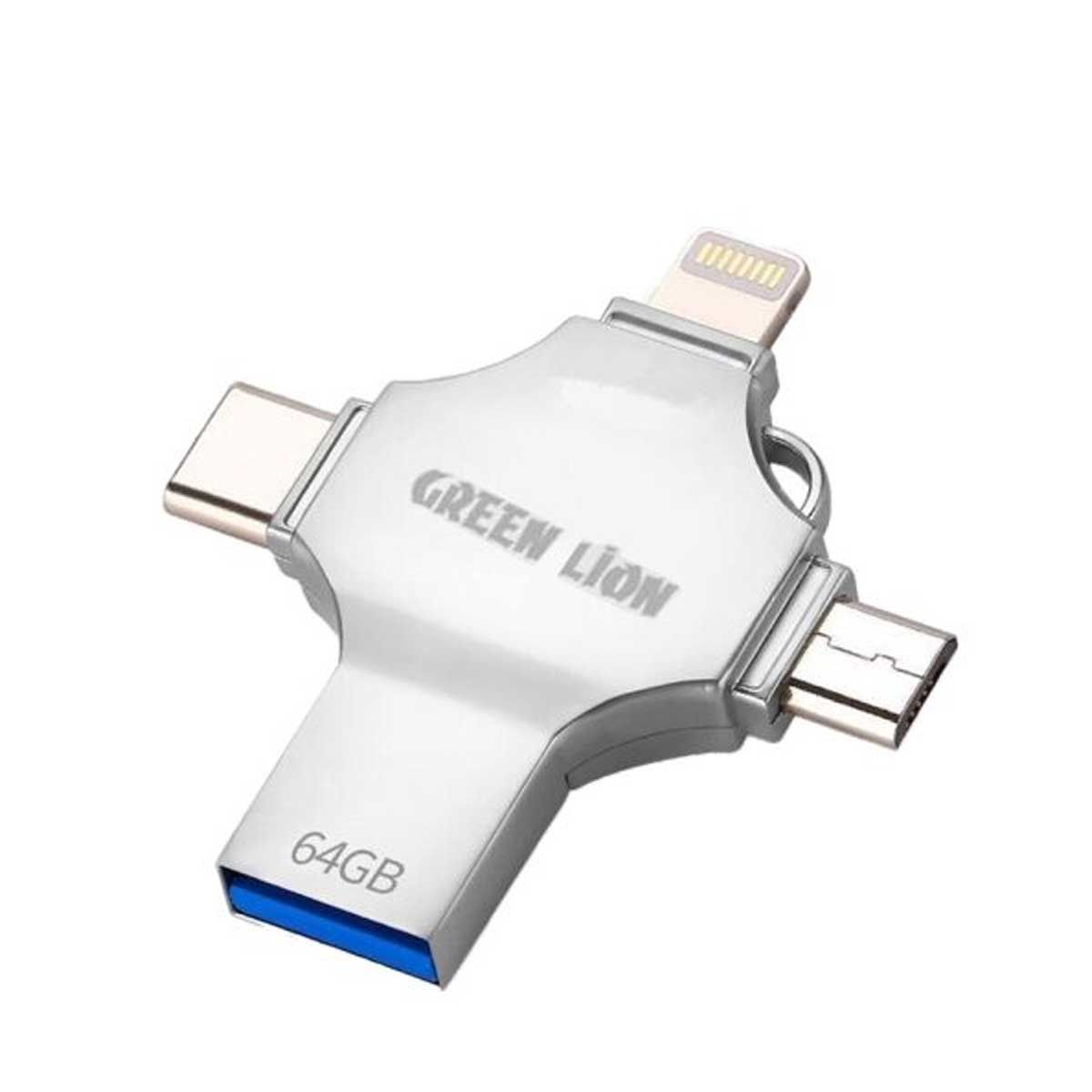 Green Lion 4-in-1 USB Flash Drive 64GB - Silver | Accessories