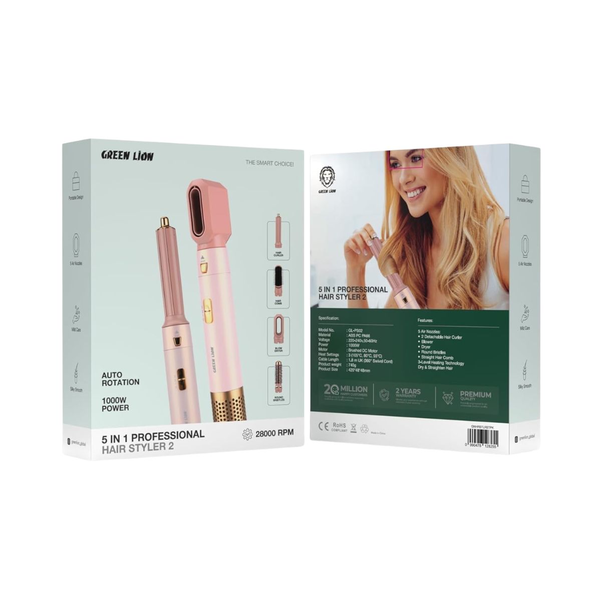 Green Lion 5 in 1 Professional Hair Styler 2 - Pink | Smart Gadget Green Lion 5 in 1 Professional Hair Styler 2 - Pink | Smart Gadget