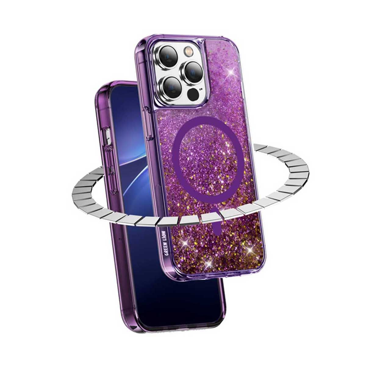 Green Lion Magnetic Happiness 3d Glitter Resin Case For Iphone 14 Pro - Purple | Covers
