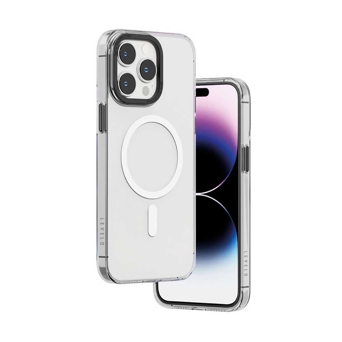 Levelo MagSafe Sensa Clear Back Case For iPhone 14 Pro Max - Clear/Gray | Covers